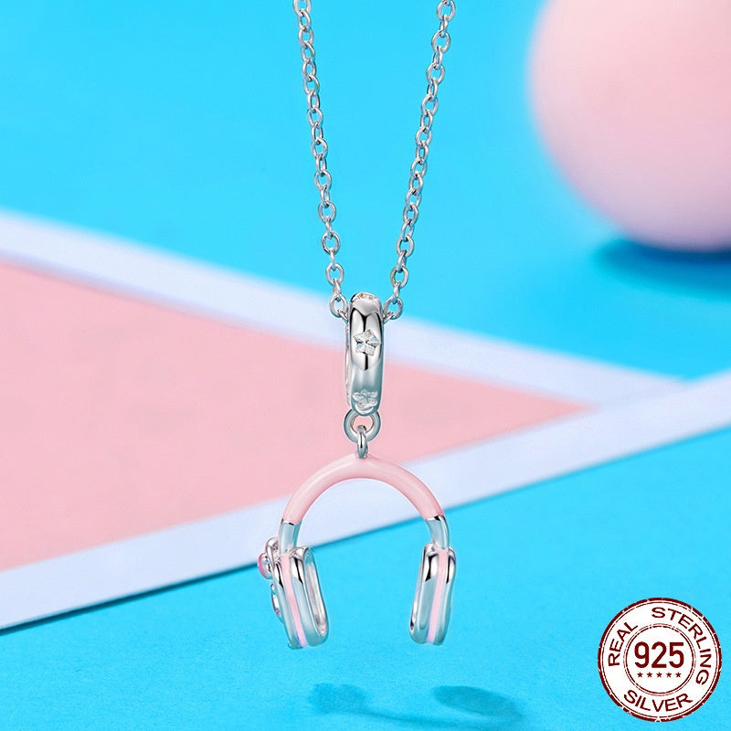 S925 Sterling Silver Original Earphone Pendant Diy Beaded