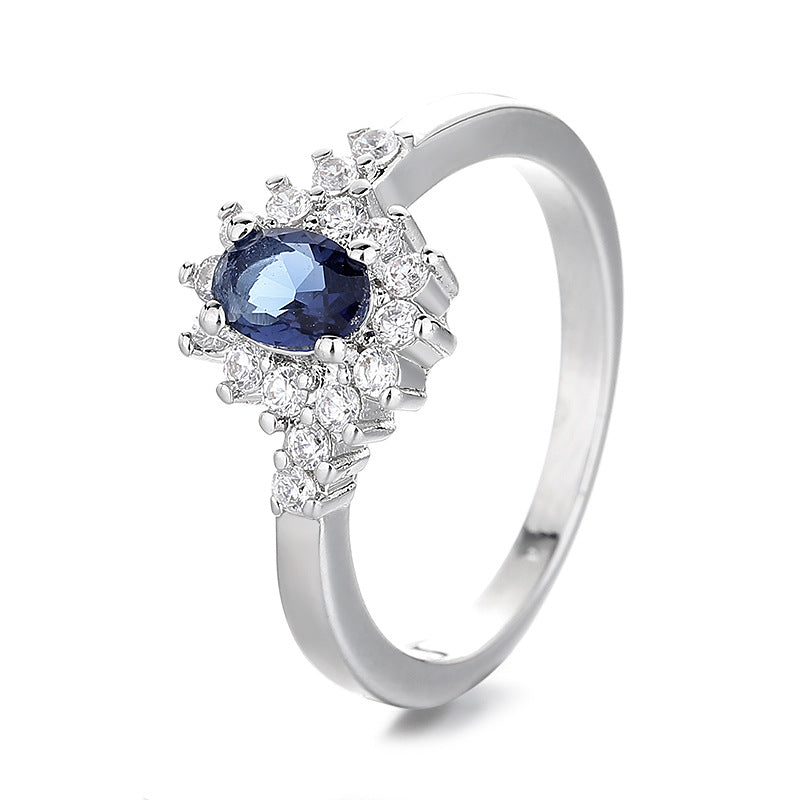 Stylish Geometric Ring With A Luxe Vibe Featuring A Micro-paved Oval Blue Zircon