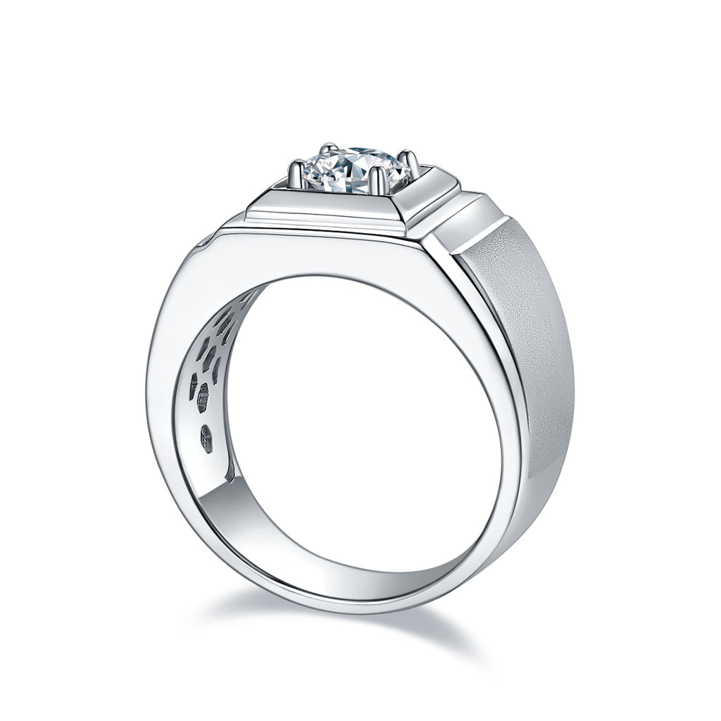 Men's 1-carat Luxury And Fashionable Light Luxury Jewelry Silver Ring Set With Top-quality Moissanite, S925 Silver-plated Platinum