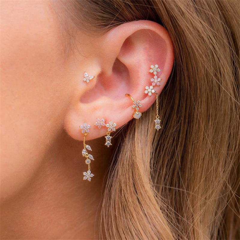 Korean-style Elegant Flower And Willow Leaf Stud Earrings Creative Long Design