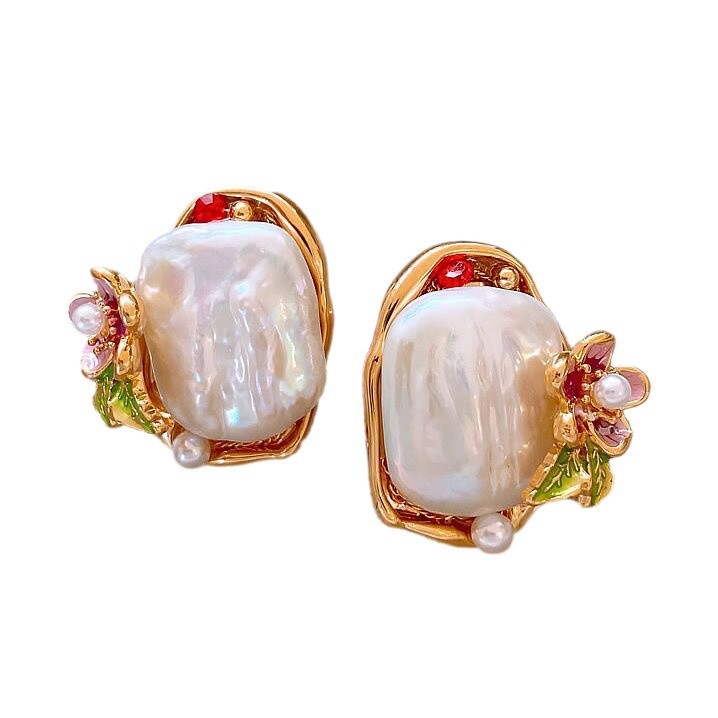 Oil-Painted Style Irregular Pearl Earrings