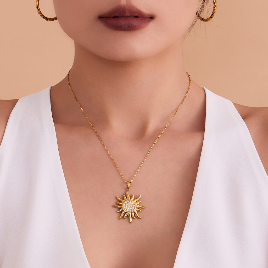 Stainless Steel Sunflower Pendant Necklace