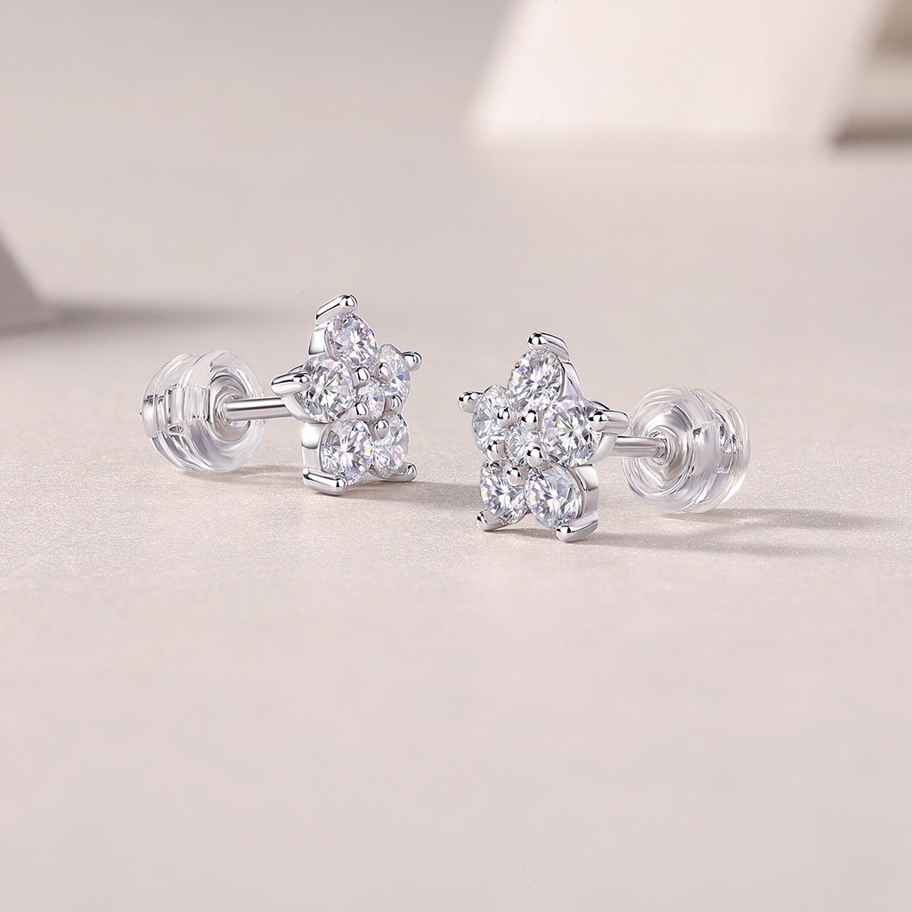 Paris Flower - Earrings Set With Top-quality Moissanite S925, Silver And Platinum-plated Stud Earrings, A Fashionable And Trendy Accessory That Can Be Tested With A Diamond Pen