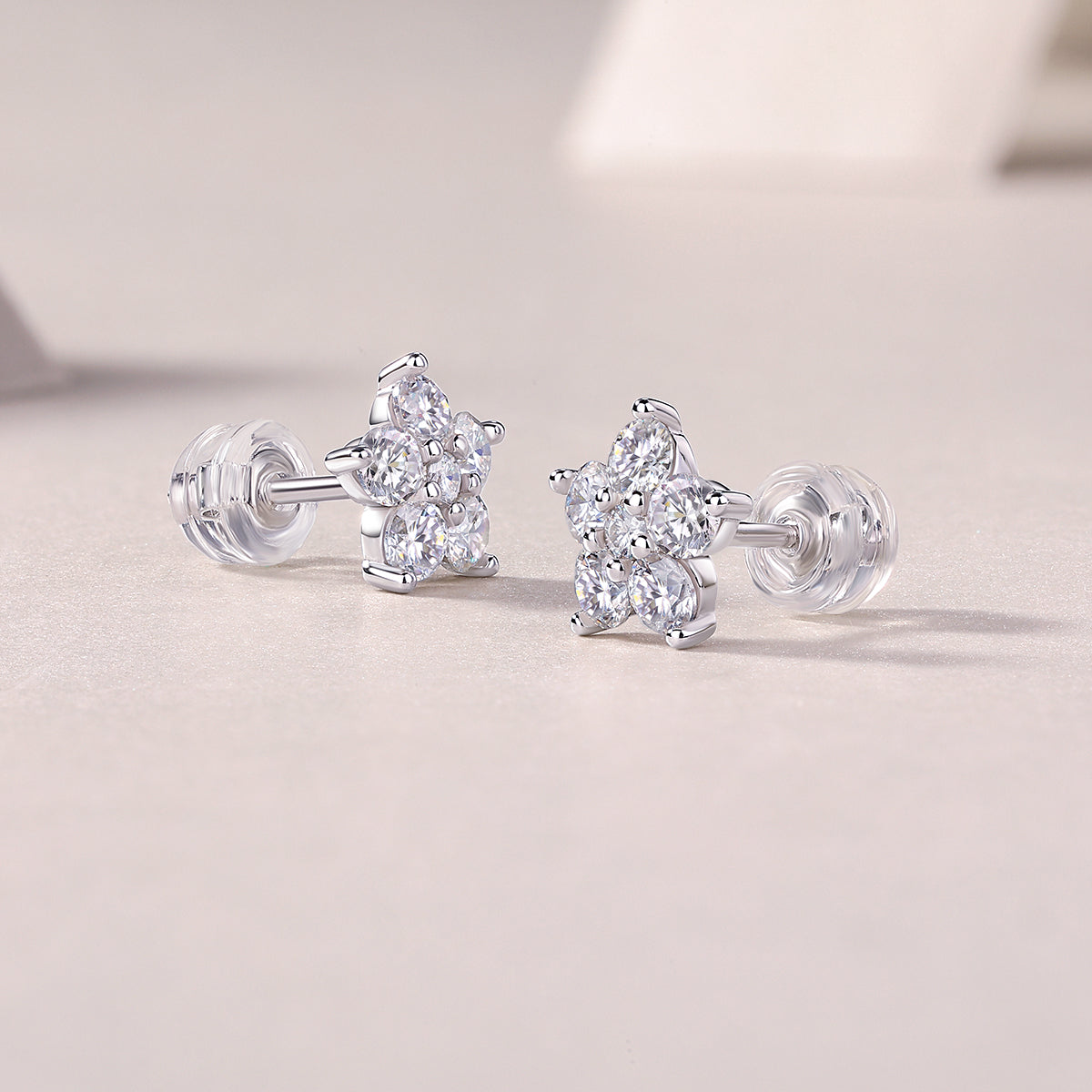 Paris Flower - Earrings Set With Top-quality Moissanite S925, Silver And Platinum-plated Stud Earrings, A Fashionable And Trendy Accessory That Can Be Tested With A Diamond Pen