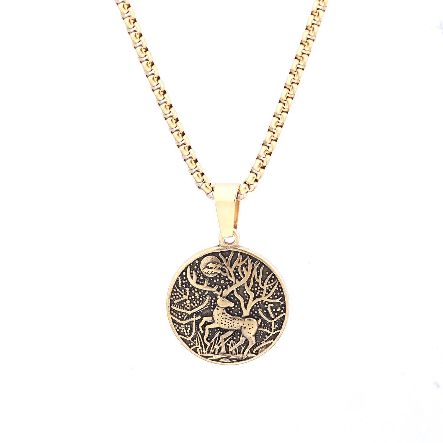 Retro Natural Style Forest Moon Elk Titanium Steel Pendant