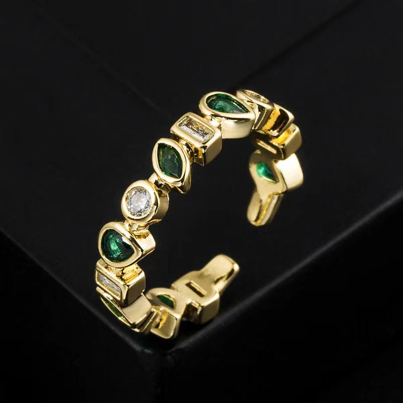 Elegant Retro Green Zircon Ring For Women