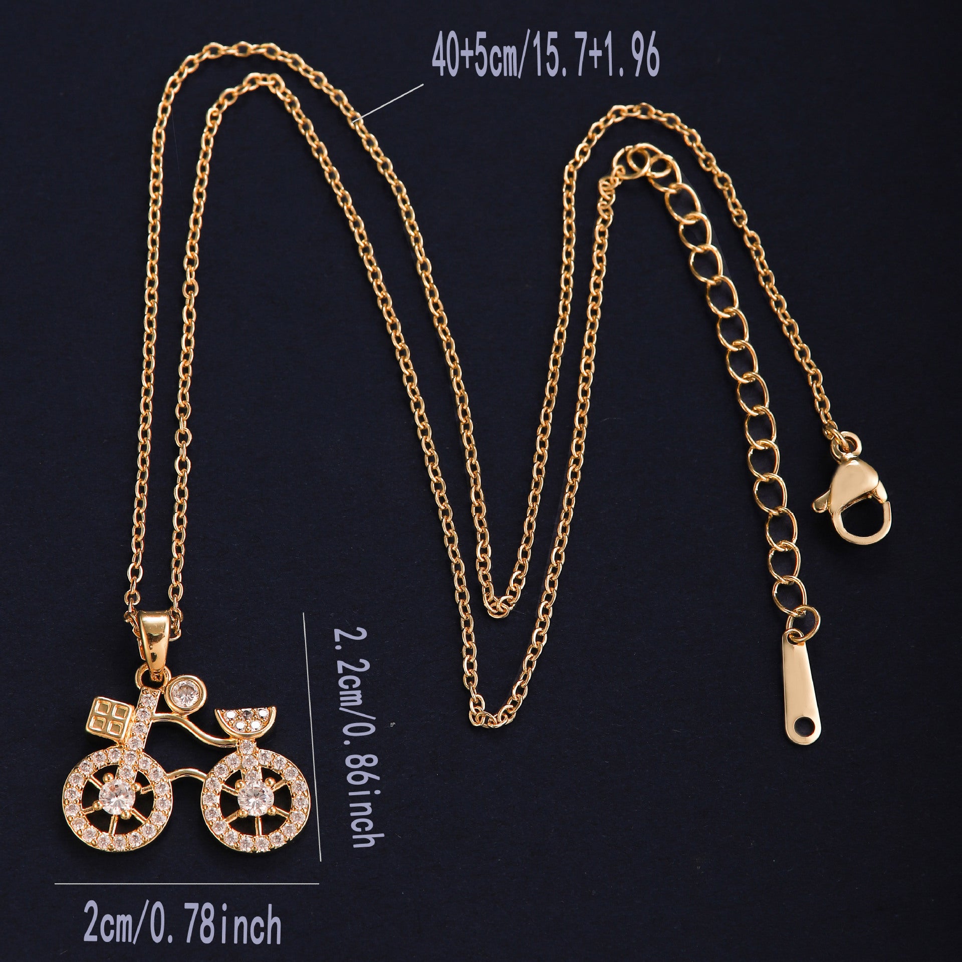Bicycle-shaped Copper Pendant Necklace With Zircon Embellishments