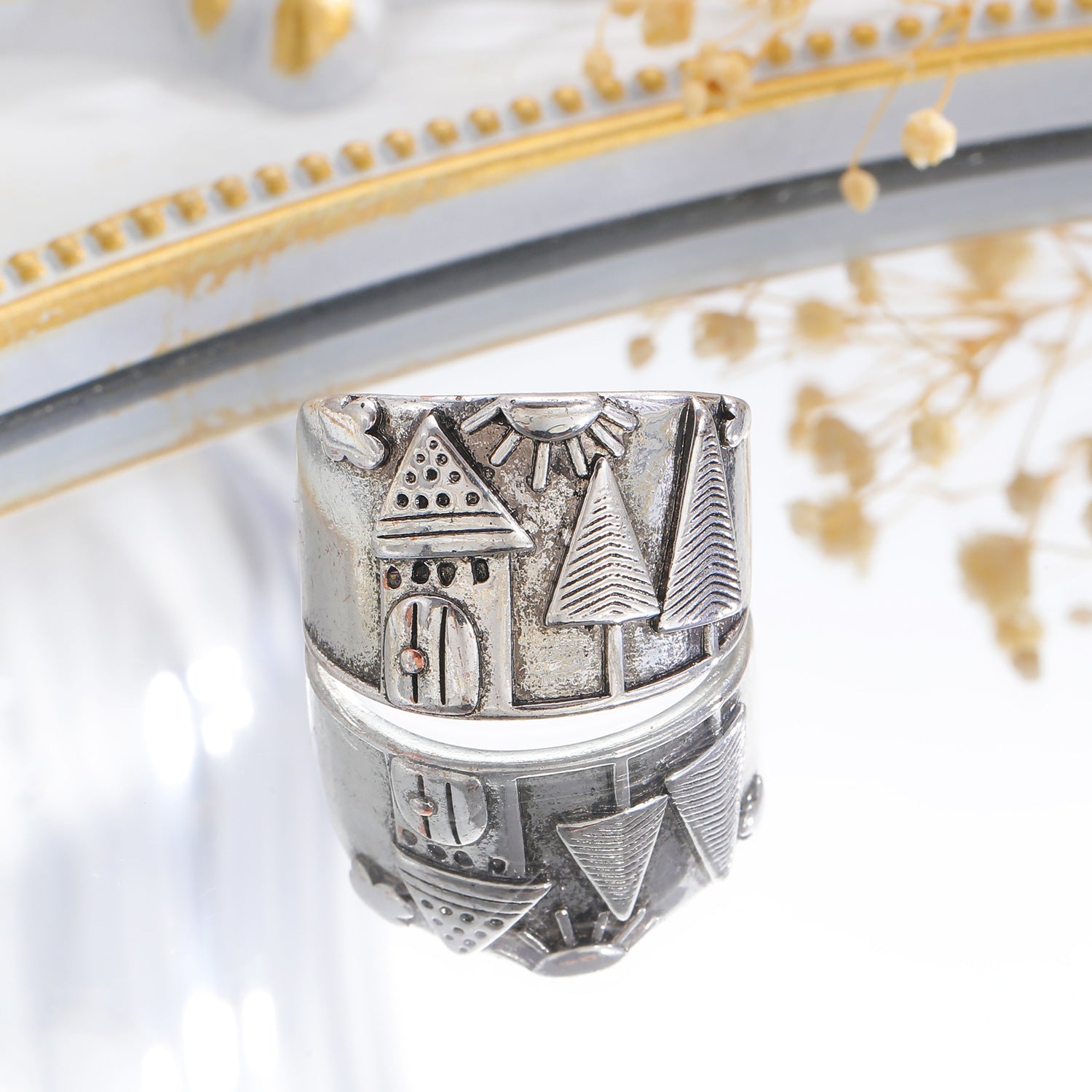 Ethnic-style Vintage Creative Wide-band Distressed Open Womens Ring
