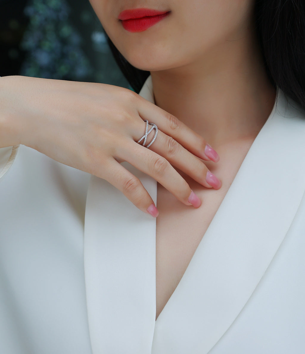 Fate Cross - A Wedding Ring Set With Top-quality Moissanite S925 Silver And Platinum-plated Diamond Can Be Tested With A Diamond Pen