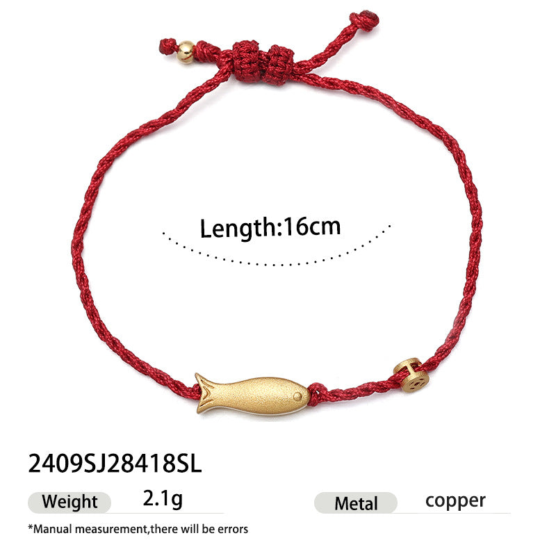 Fashionable Hulu Fu Yu Duo Pendant Red Rope Bracelet