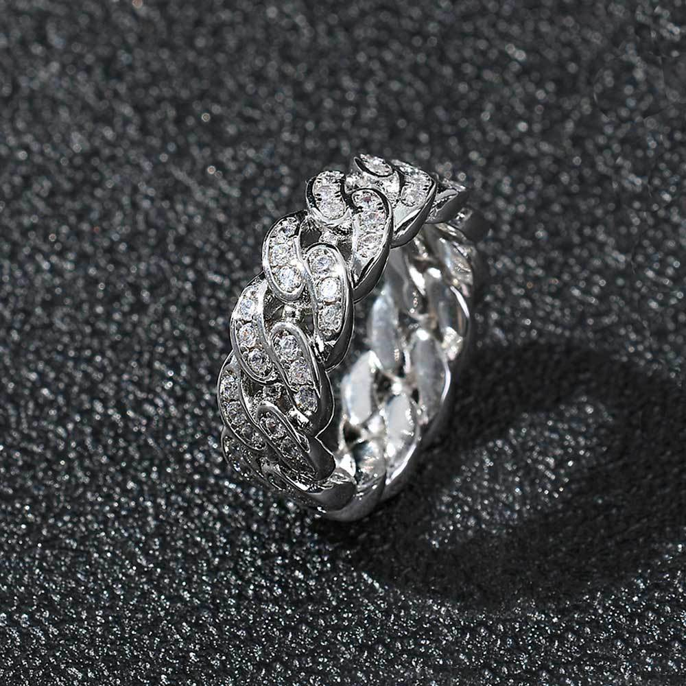 Mens Single-Row Cubic Zirconia Cuban Ring