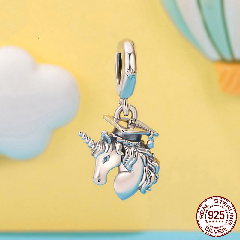 Graduation Season Diy Pendant Parts Trencher Cap S925 Sterling Silver Beads
