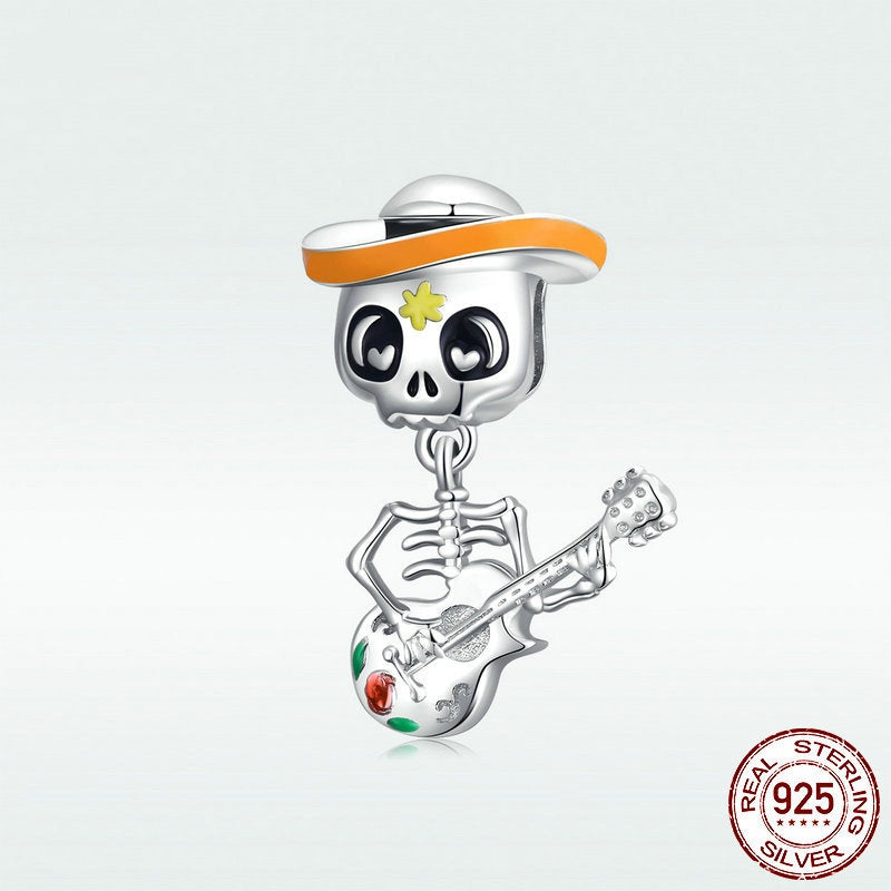 925 Silver Guitar Skull Bracelet Halloween DIY Bead