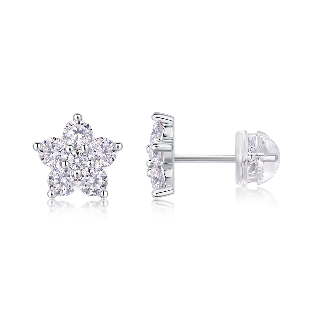 Paris Flower - Earrings Set With Top-quality Moissanite S925, Silver And Platinum-plated Stud Earrings, A Fashionable And Trendy Accessory That Can Be Tested With A Diamond Pen