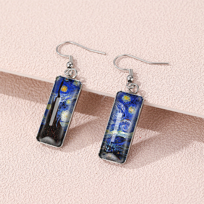 Womens Starry Night Time Gem Glass Earrings