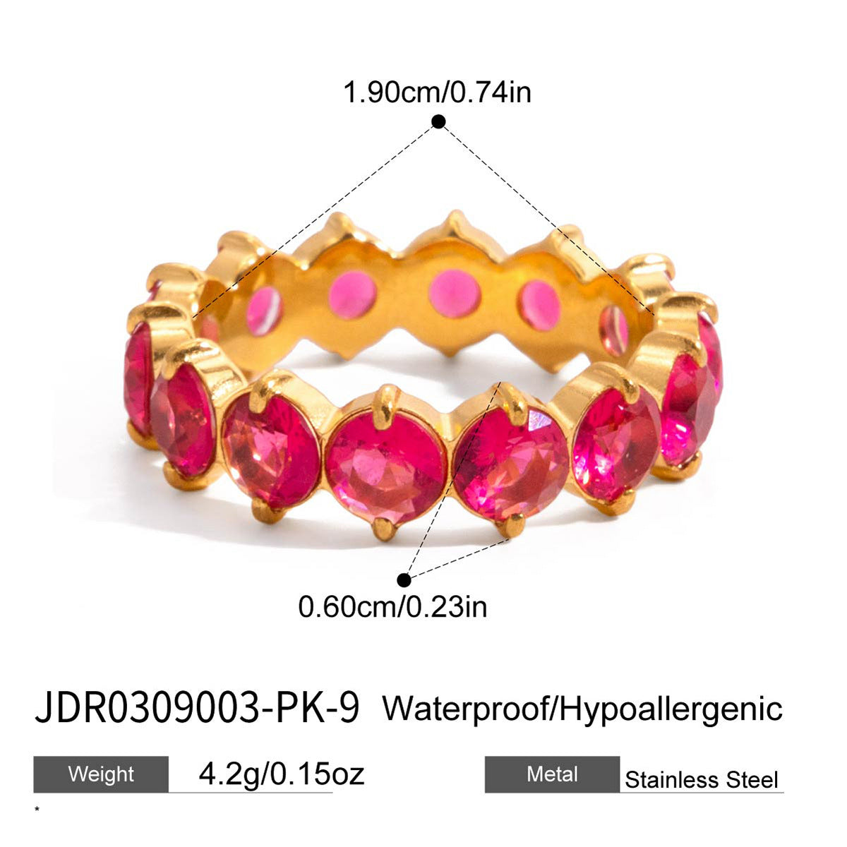 Stylish Lightweight Stainless Steel Ring With A Colorful Round Zircon Design