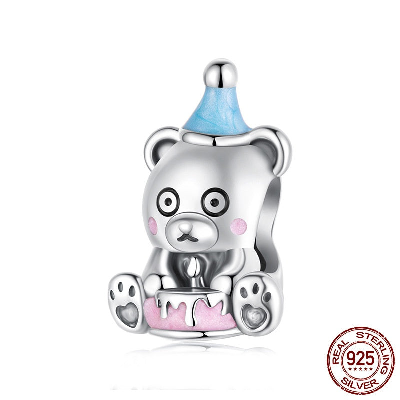Birthday Cake Bear Diy Bracelet String Beads S925 Sterling Silver Beads