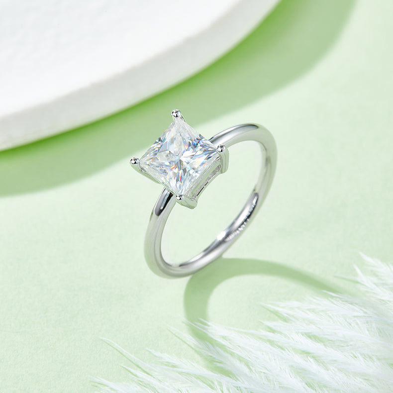 Square Moissanite Set With Top-quality Moissanite Luxury And Fashionable Light Luxury Jewelry Silver Ring S925 Silver Electroplated With Platinum