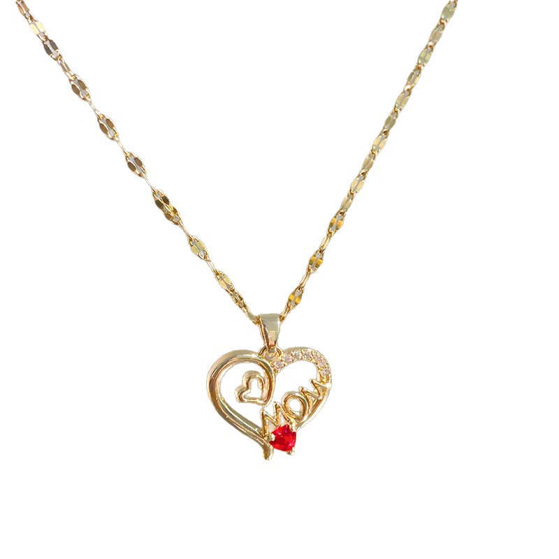 Letter Red Diamond Heart Necklace For Mom
