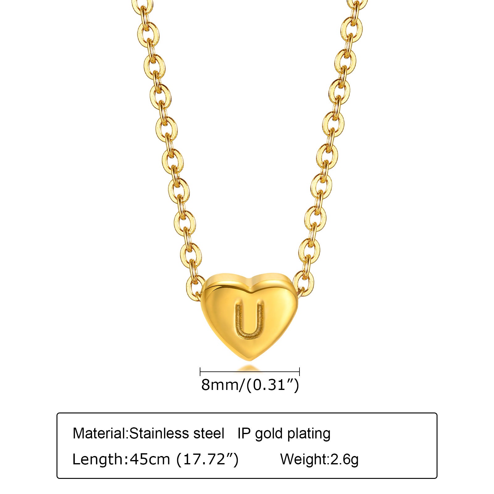 Stainless Steel 26-letter Heart Necklace