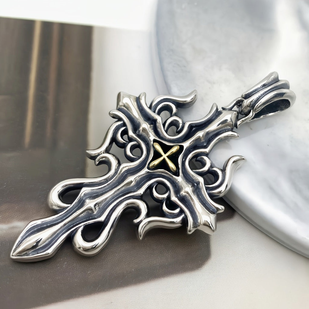 Blue Diamond Flame Cross Flower Pendant For Men And Women