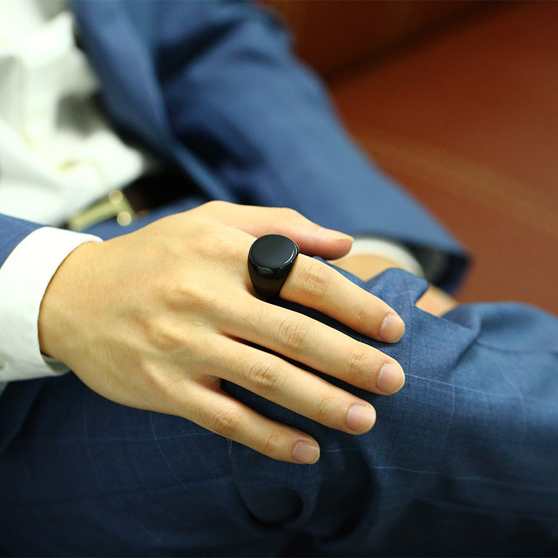 Stainless Steel Nude Round Ring Black Gold
