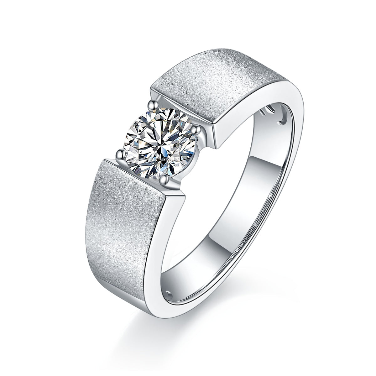 Men's 1-carat Luxury And Fashionable Light Luxury Jewelry Silver Ring Set With Top-quality Moissanite, S925 Silver-plated Platinum