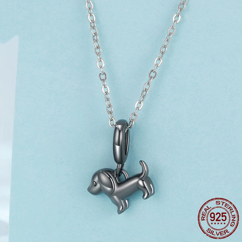 Black Sausage Dog Diy Pendant Parts S925 Sterling Silver Beads