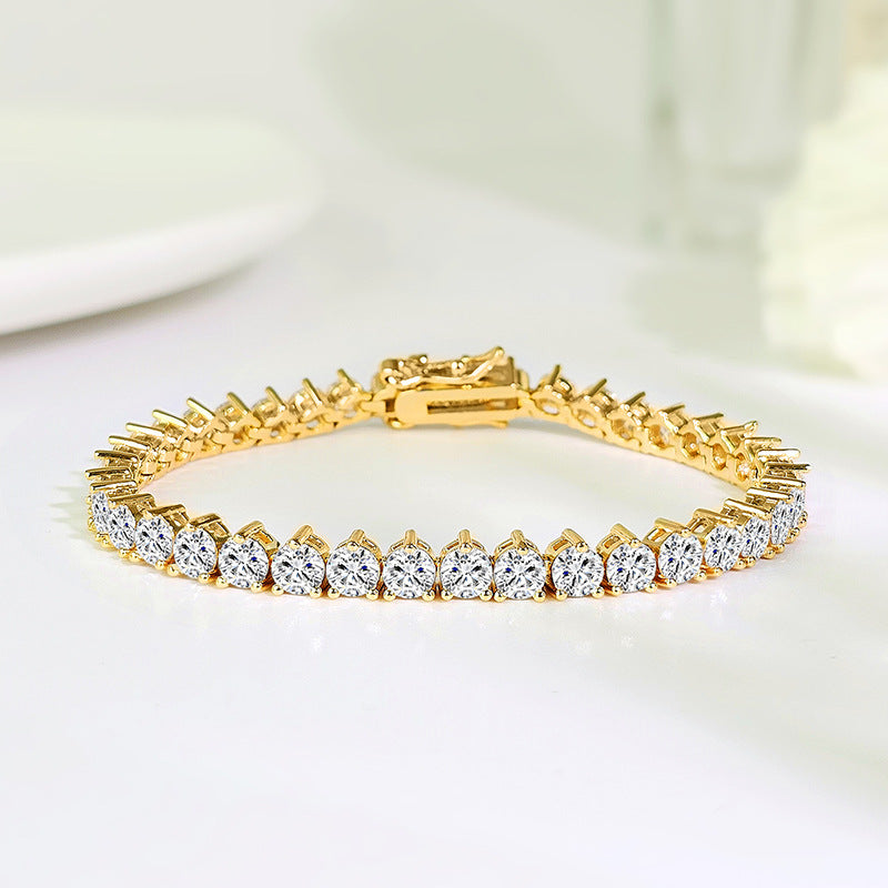 Womens Three-claw Tennis Bracelet With Copper Plating And Zircon Inlays