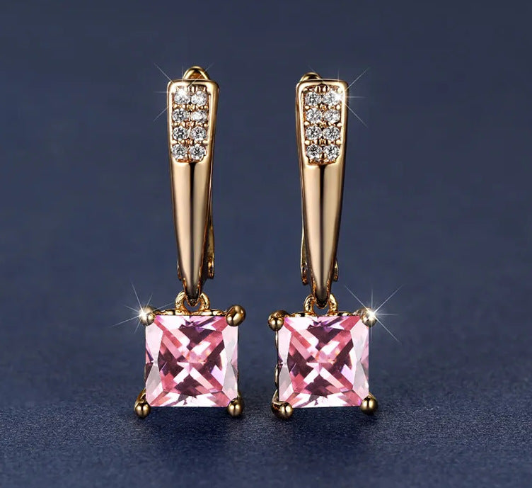 Champagne Gold Geometric Square Black Diamond Ear Clips Light Luxury Earrings