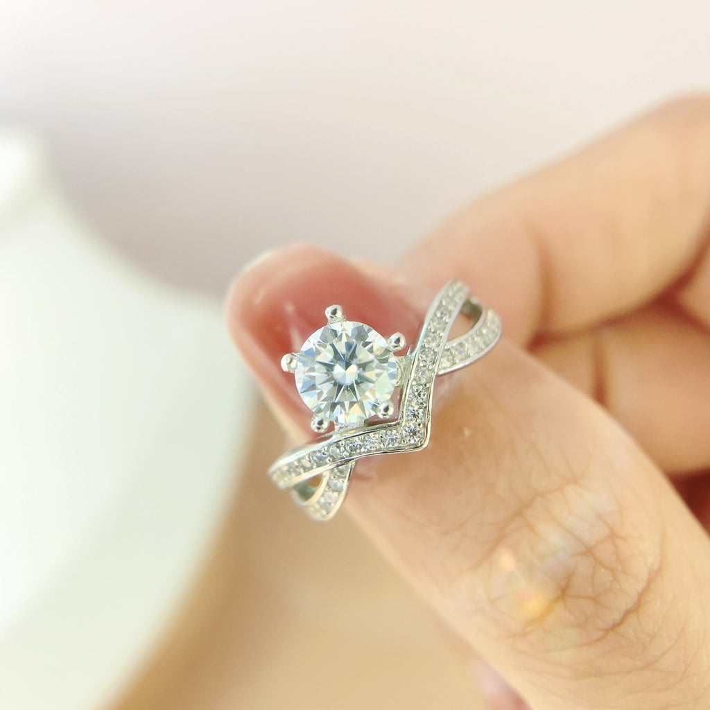 S925 Sterling Silver Moissanite Cross Crown Ring