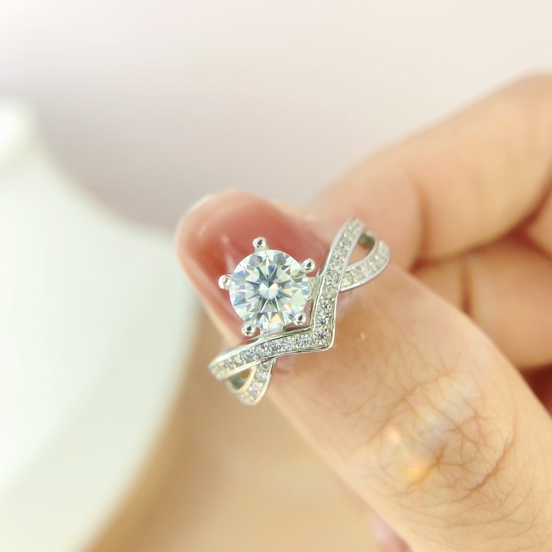 S925 Sterling Silver Moissanite Cross Crown Ring