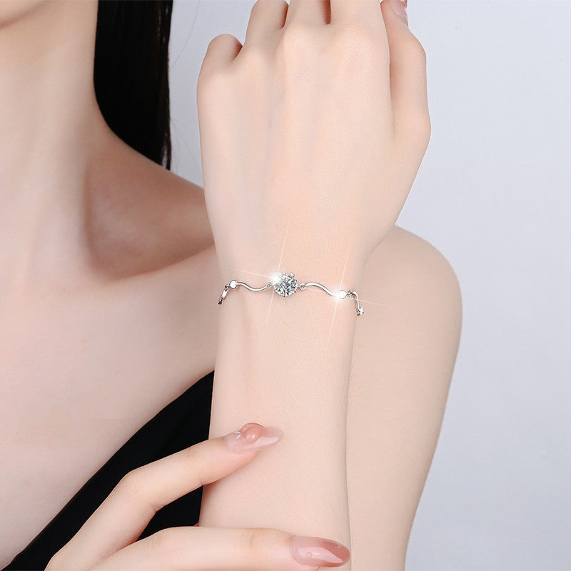 Simple Womens 1-Carat Moissanite Snowflake Bracelet In Sterling Silver