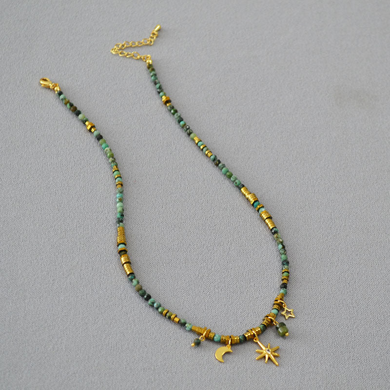 Retro Artistic Turquoise Beaded Necklace For Women