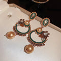 Retro Exaggerated Diamond Studded Pearl Oval Flower Earrings