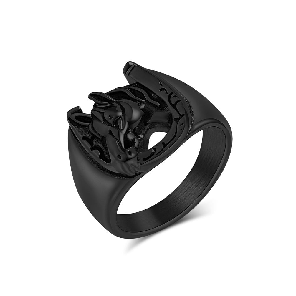 Horse Head Stainless Steel Ring Niche Artistic Individual Trendy Fashion