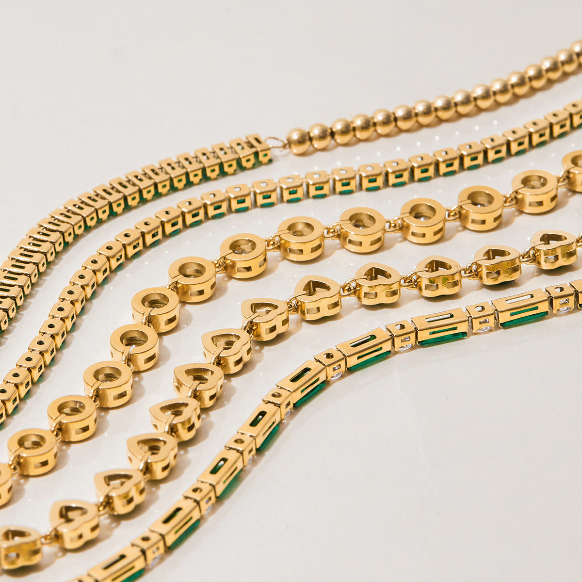 Champagne Gold Light-Luxury Jewelry Green Heart Bracelet