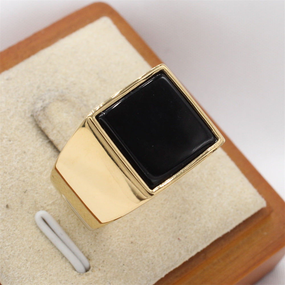 Fashionable And Minimalist Square Gemstone Titanium Steel Ring For Men