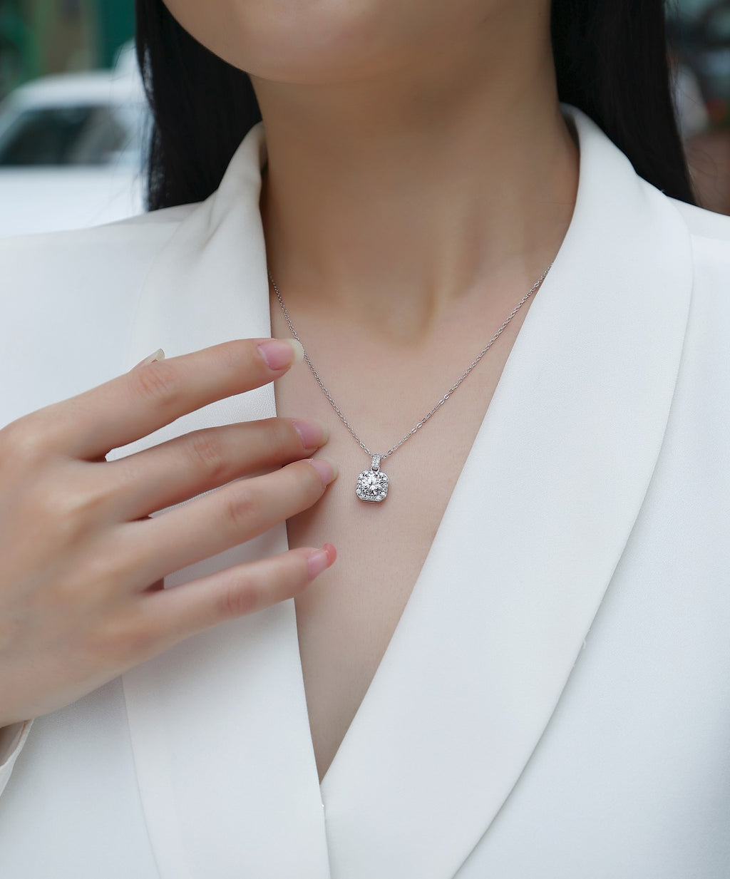 Dawn Light - A Fashionable And Light Luxury Jewelry Pendant Necklace Set With Top-quality Moissanite, S925 Silver Plated Platinum
