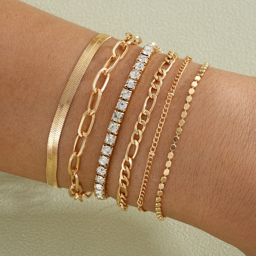 Zircon-inlaid Snake Chain Bracelet Set