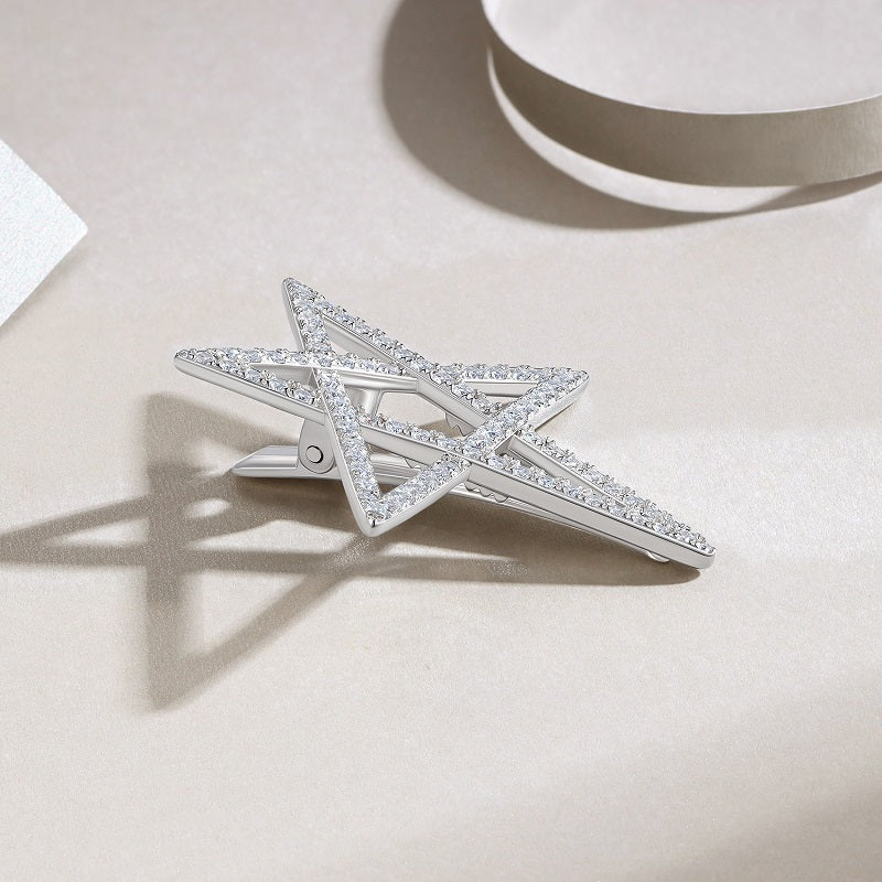 Pentagonal Hairpin - Set With Top-quality Moissanite S925, Silver And Platinum-plated Hairpin, A Fashionable And Trendy Accessory That Can Be Tested With A Diamond Pen