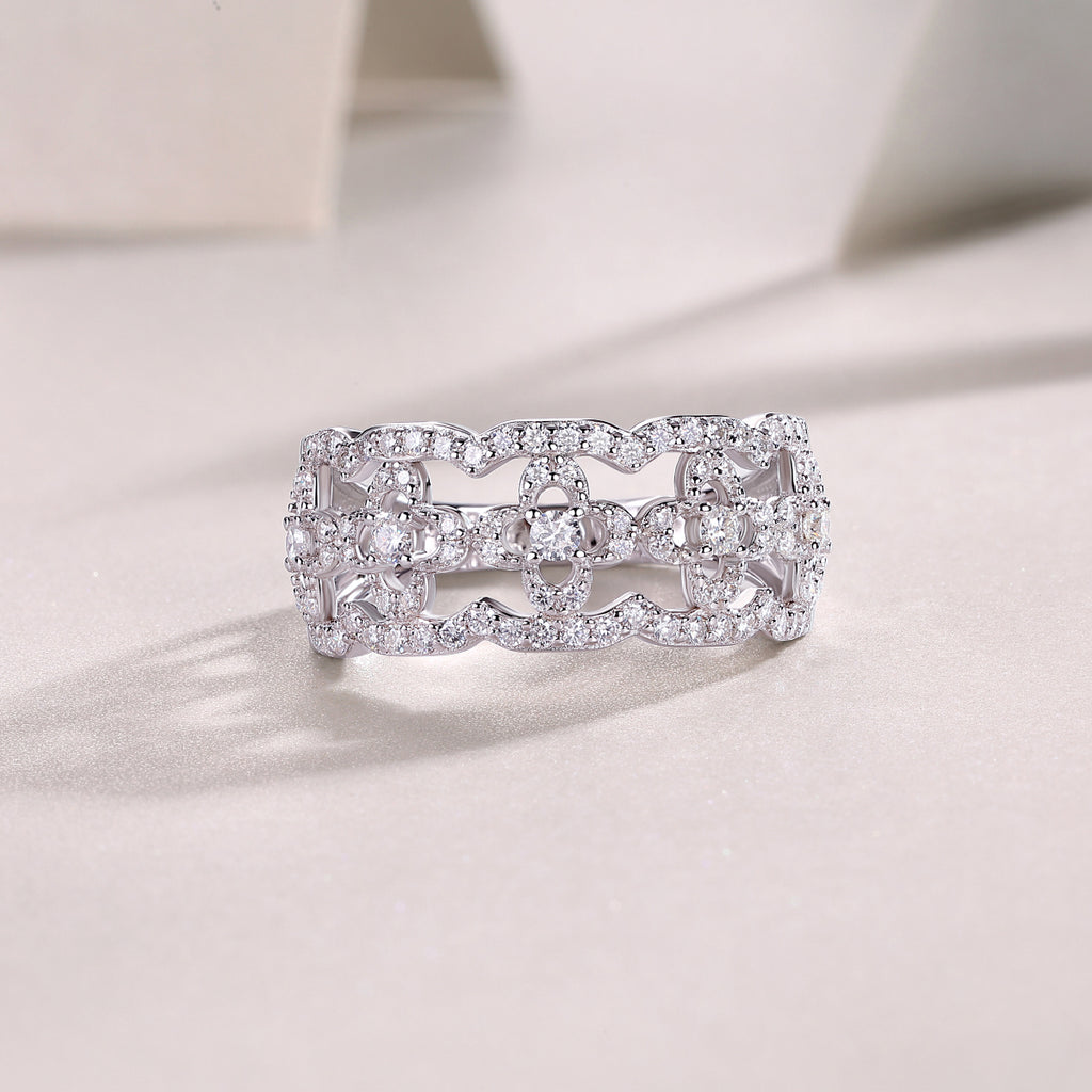 Flower Dance - A Wedding Ring Set With Top-quality Moissanite S925 Silver And Platinum-plated Diamond. The Ring Can Be Inspected With A Diamond Pen