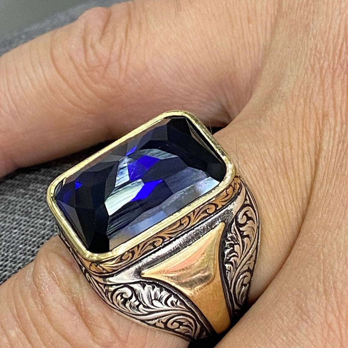 European And American-style Trendy Vintage-pattern Black-zircon Ring
