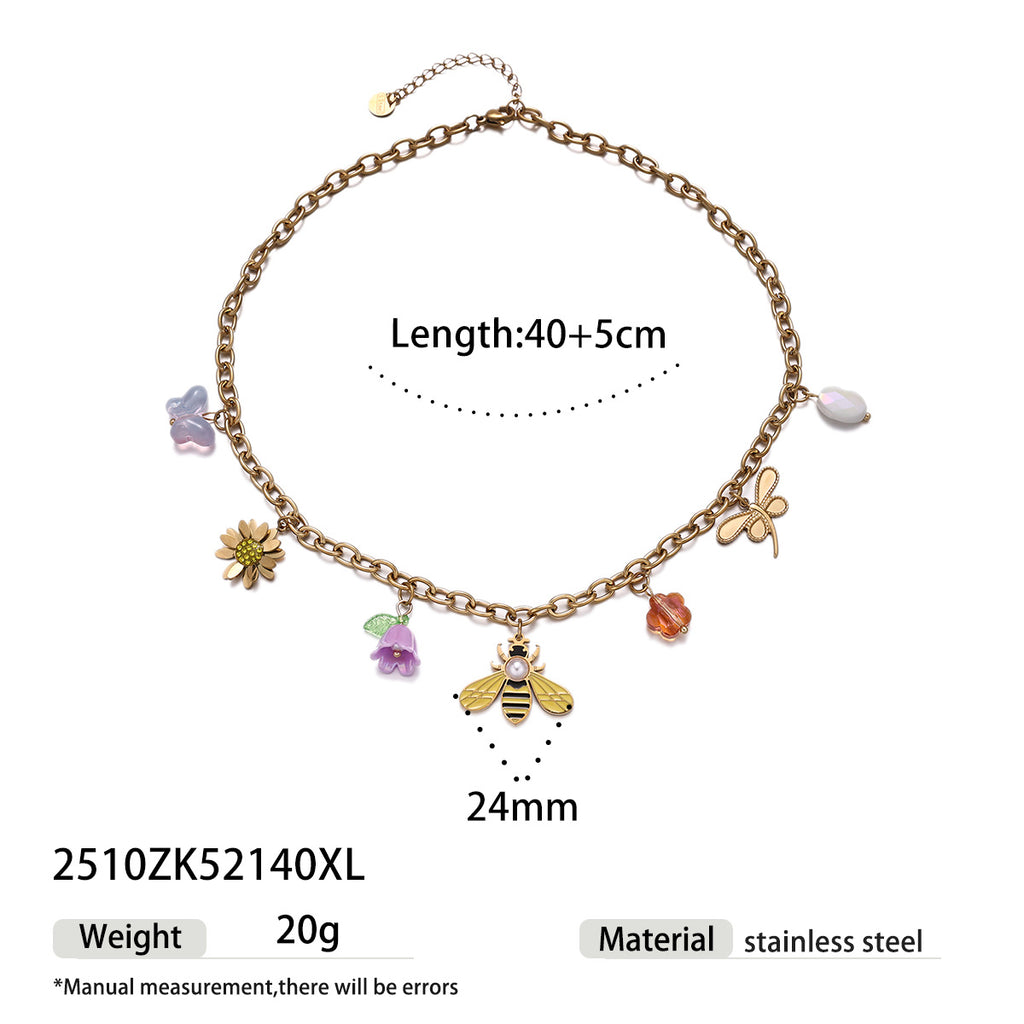 Exquisite Bee Dragonfly Multiple Pendant Titanium Steel Necklace