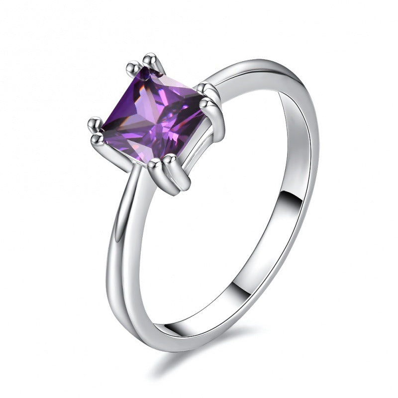 Womens Platinum Square Ring With Four Prongs