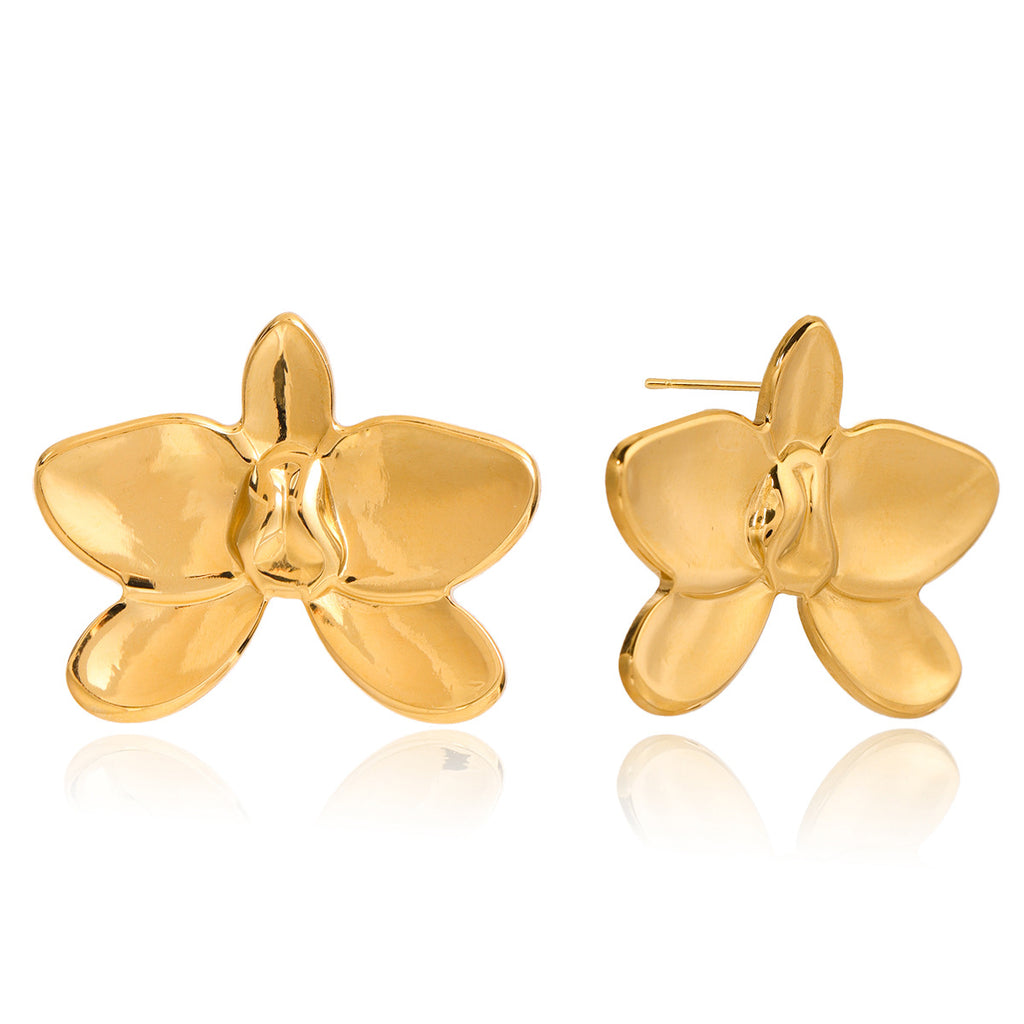 Classic Minimalist Stainless Steel Orchid Earrings With A Chic Butterfly Design