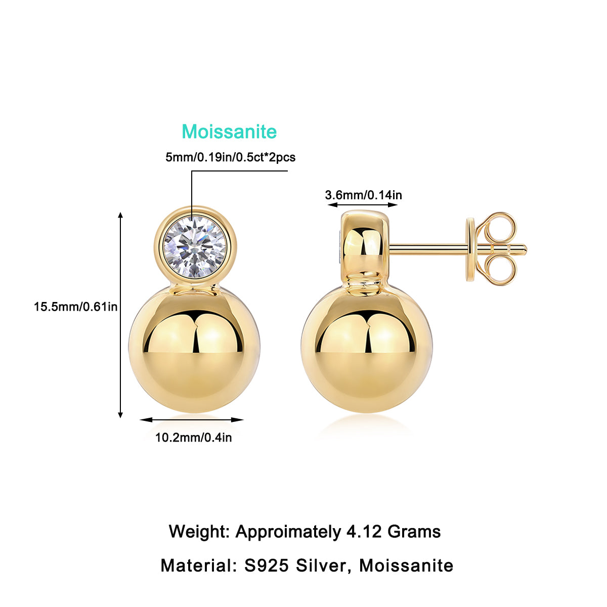 Crystal Drop Earrings - Set With Top-quality Moissanite Luxury Fashion Light Luxury Jewelry Silver Stud Earrings S925 Silver Electroplated Gold
