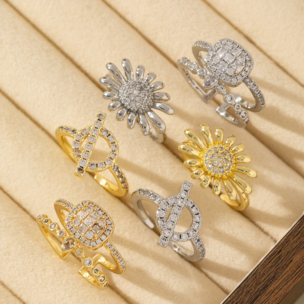 Luxury High-end Sunflower Ring Adorned With Diamonds