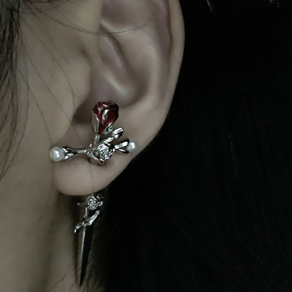 Pierced Flower Pearl Earrings In A Niche Sweet Yet Edgy Style