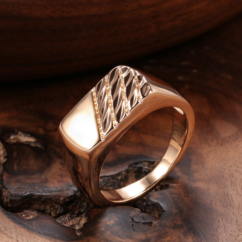 Geometric Rectangular Minimalist Smooth Embossed Ring